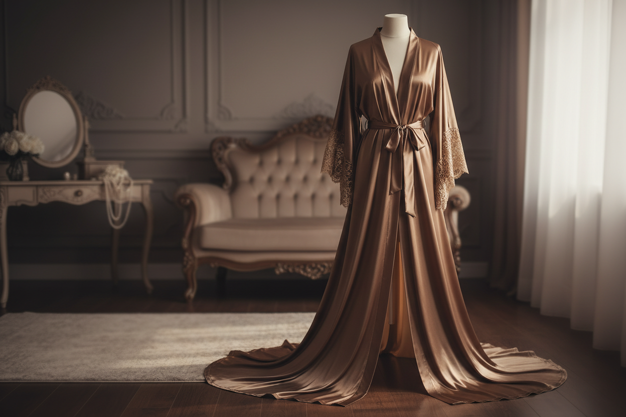 Bronze bridal satin robe