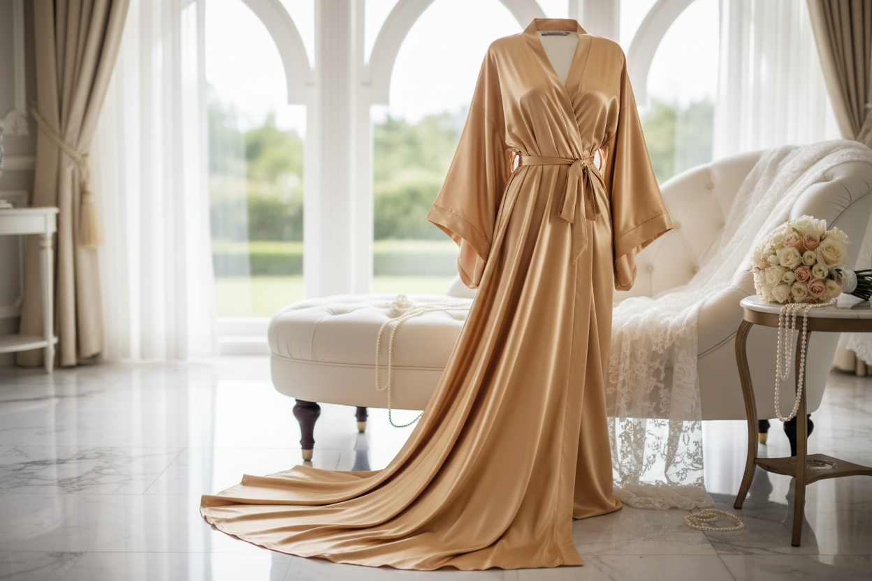 Gold bridal satin robe
