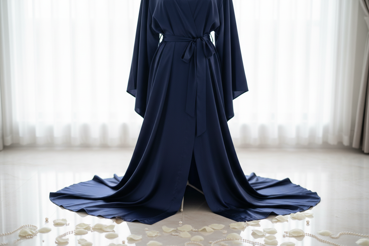 Navy bridal satin robe