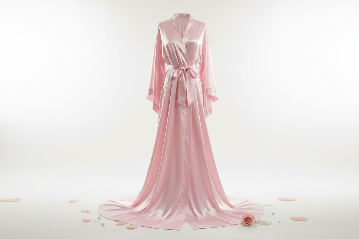 Pink bridal satin robe