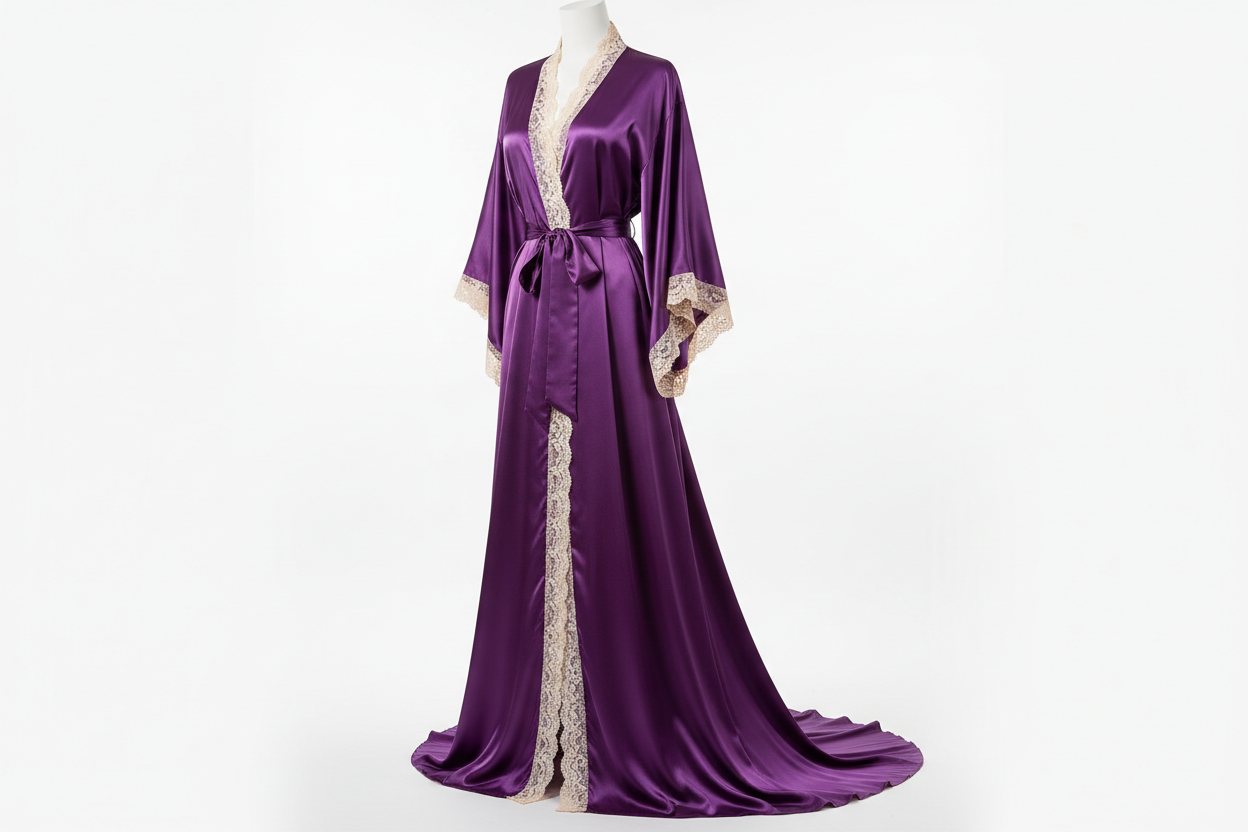 Purple silk bridal robe